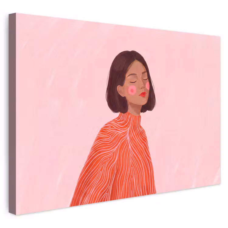 Vrouw - Portret - Modern - Kunst - Roze Tuinposter op houten frame 2 cm dik klein -3d