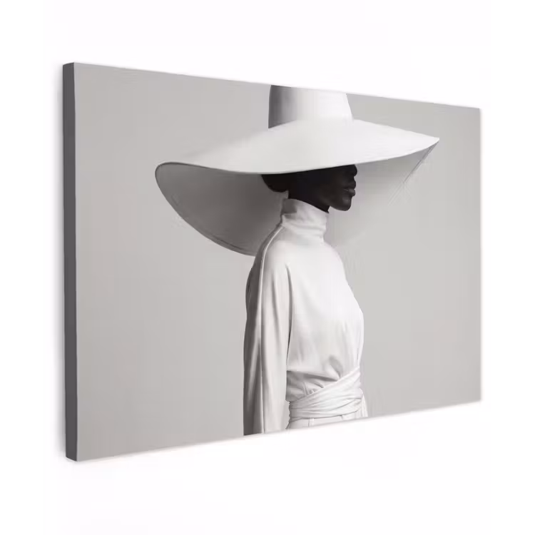 Vrouw - Profiel - Hoed - Zwart - Wit - Minimalistisch Tuinposter op houten frame 2 cm dik klein -3d