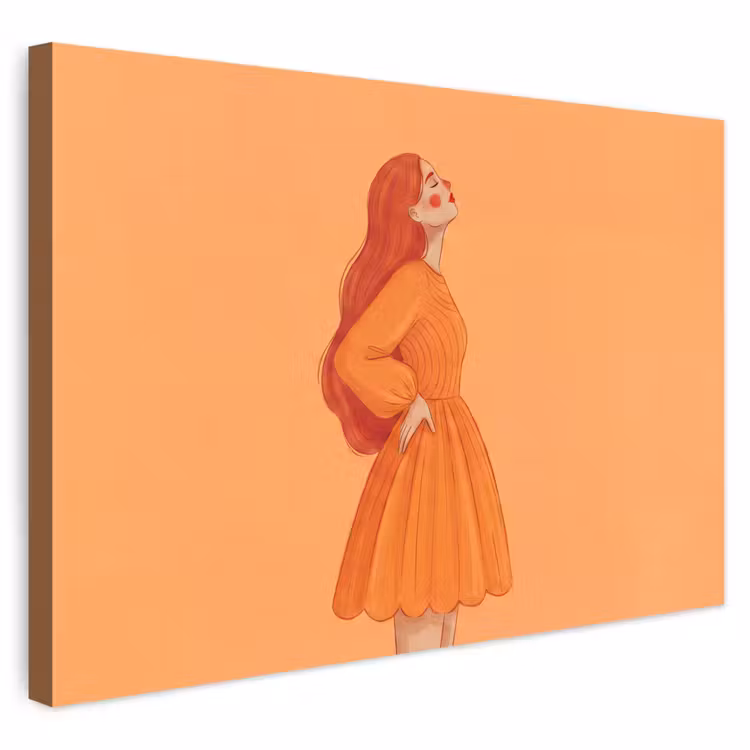Vrouw - Profiel - Mensen - Modern - Oranje Tuinposter op houten frame 2 cm dik klein -3d