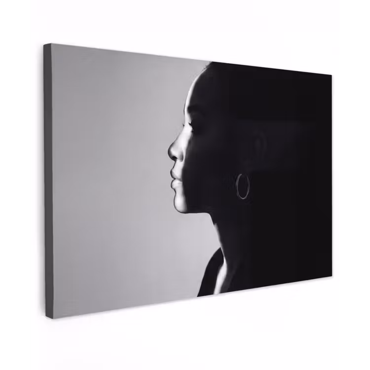 Vrouw - Profiel - Mensen - Zwart-wit Tuinposter op houten frame 2 cm dik klein -3d