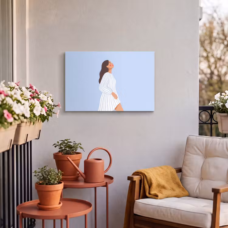 Vrouw - Profiel - Rust - Modern - Illustratie Tuinposter op houten frame 2 cm dik klein -sfeer1