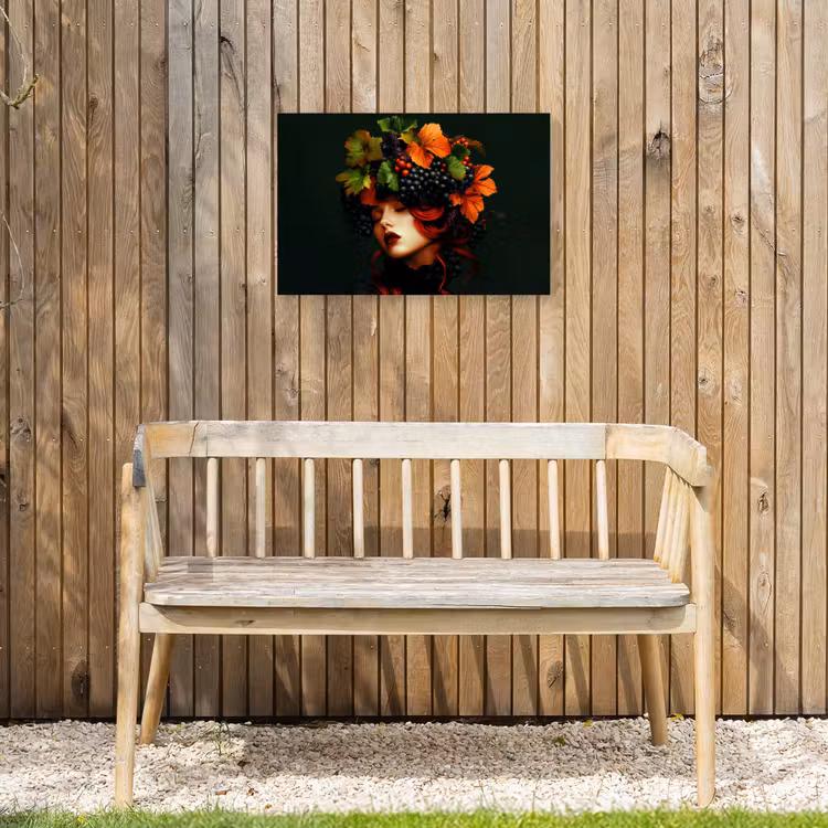 Vrouw - Rood - Groen - Druiven Tuinposter op houten frame 2 cm dik klein -sfeer4