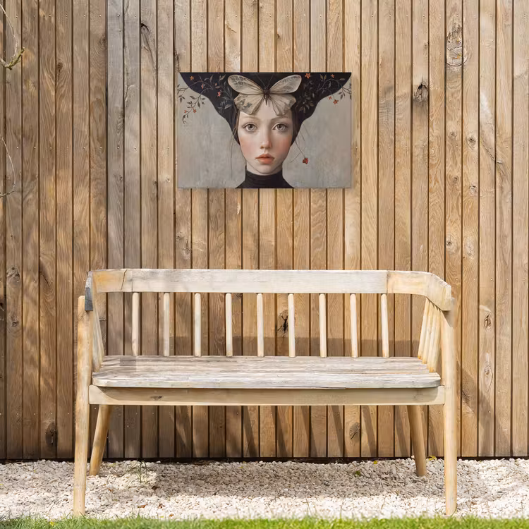 Woman - Butterfly - Art - Classic - Muted Tuinposter op houten frame 2 cm dik klein -sfeer4