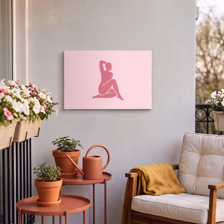 Vrouw - Silhouet - Abstract - Modern - Roze Tuinposter op houten frame 2 cm dik klein -sfeer1