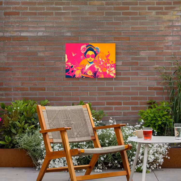 Vrouw - Zonnebril - Abstract - Oranje Tuinposter op houten frame 2 cm dik klein -sfeer3
