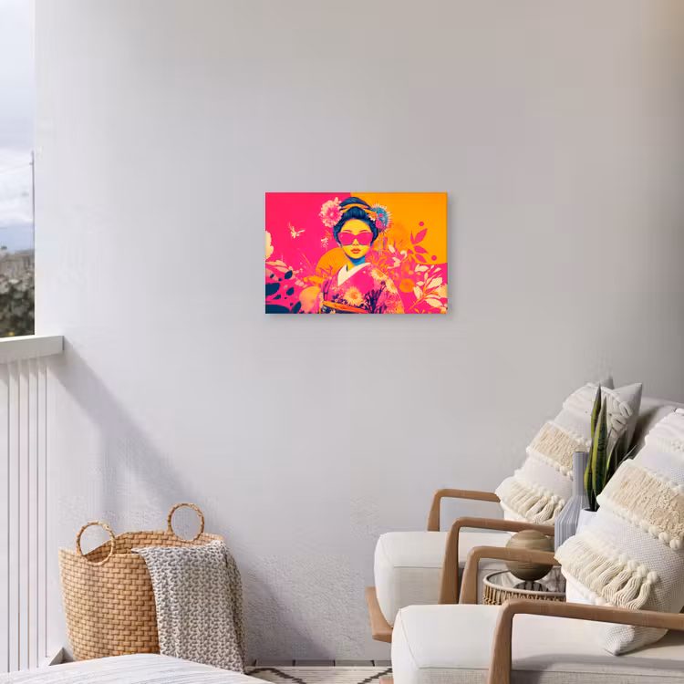 Vrouw - Zonnebril - Abstract - Oranje Tuinposter op houten frame 2 cm dik klein -sfeer1