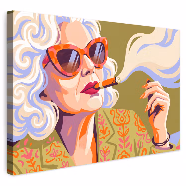Vrouw - Zonnebril - Portret - Modern - Kleurrijk Tuinposter op houten frame 2 cm dik klein -3d