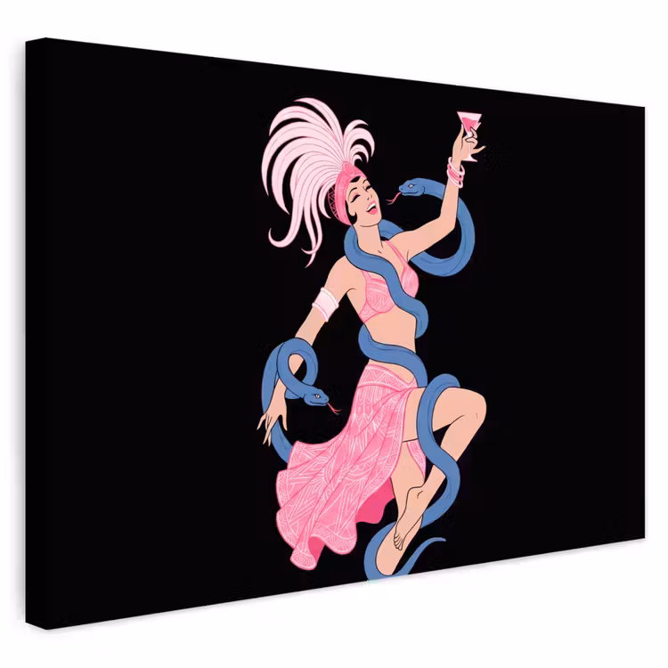 Vrouw - Danseres - Slangen - Art Deco - Roze Tuinposter op houten frame 2 cm dik klein -3d