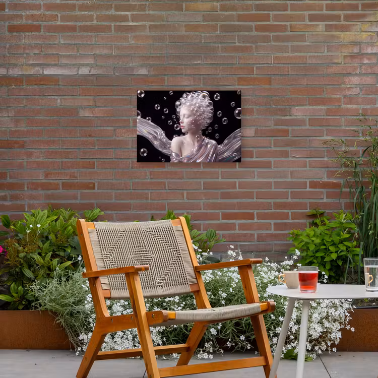 Vrouw - Bellen - Abstract - Kleurrijk Tuinposter op houten frame 2 cm dik klein -sfeer3