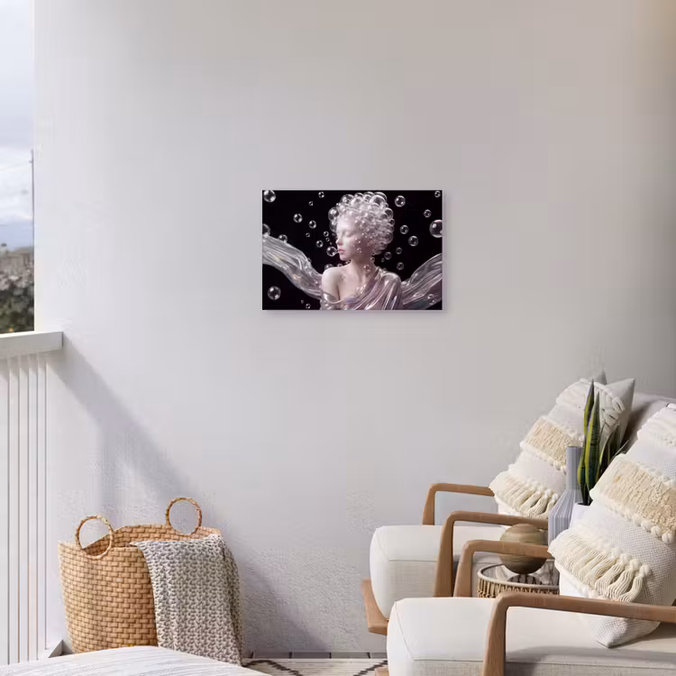 Vrouw - Bellen - Abstract - Kleurrijk Tuinposter op houten frame 2 cm dik klein -sfeer1