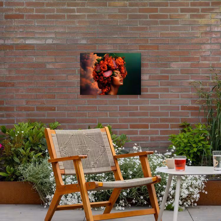 Vrouw - Drankenfruit - Rozen Tuinposter op houten frame 2 cm dik klein -sfeer3