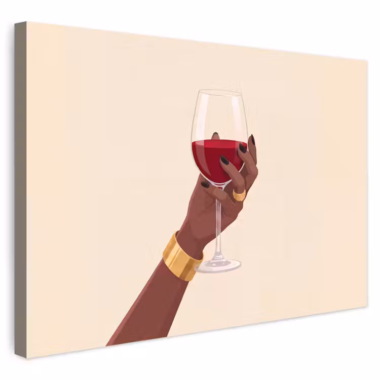 Vrouw - Wijn - Glas - Illustratie - Rood Tuinposter op houten frame 2 cm dik klein -3d