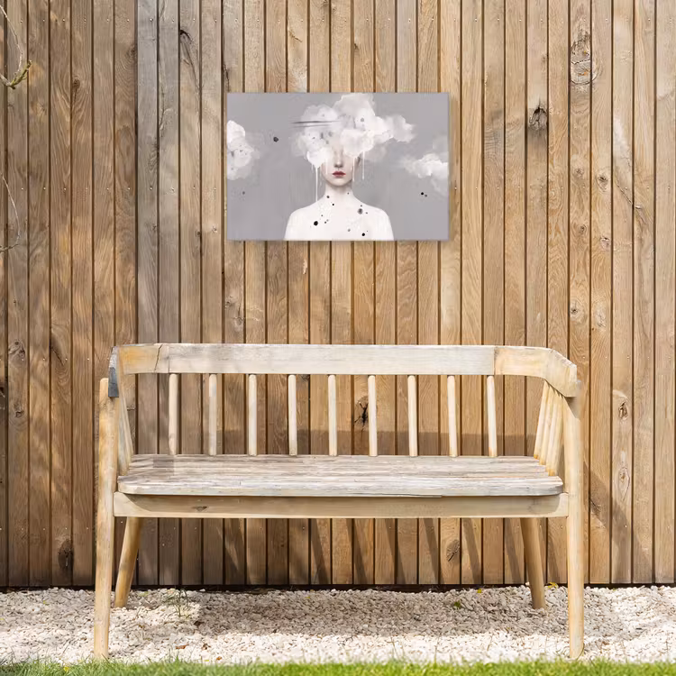 Vrouw - Wolk - Grijs Tuinposter op houten frame 2 cm dik klein -sfeer4