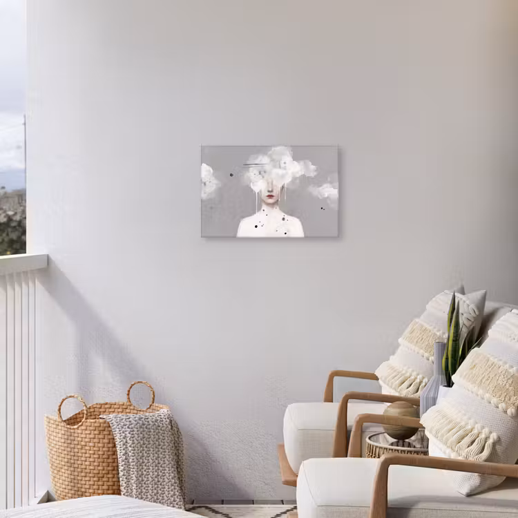 Vrouw - Wolk - Grijs Tuinposter op houten frame 2 cm dik klein -sfeer1