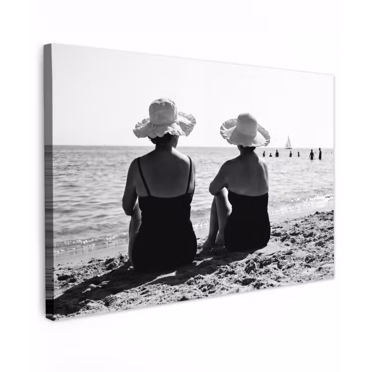 Vrouwen - Zonnehoed - Strand - Zwart - Wit Tuinposter op houten frame 2 cm dik klein -3d