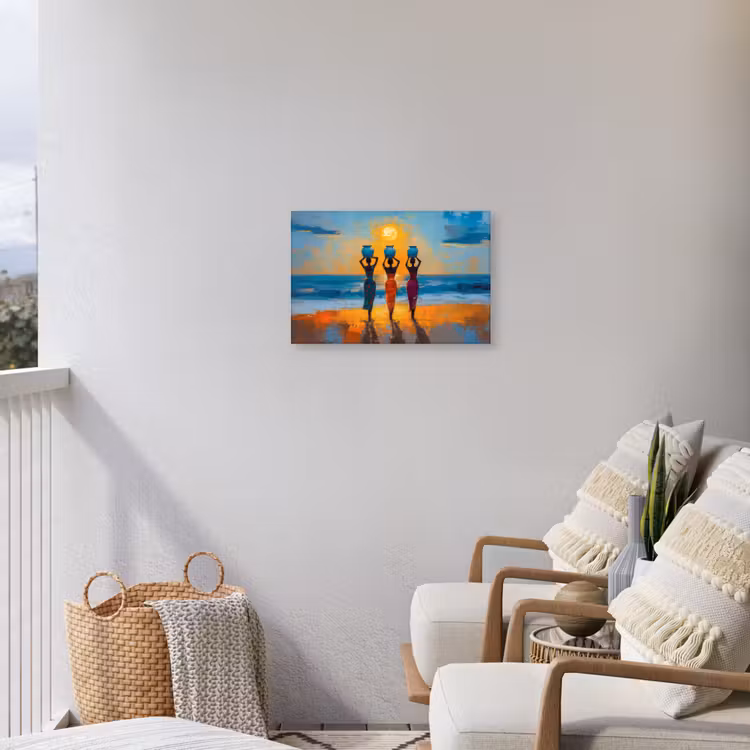 Vrouwen - Strand - Zondsondergang Tuinposter op houten frame 2 cm dik klein -sfeer1