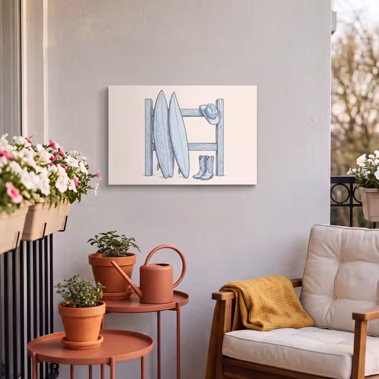 Recreatie - Kleding - Avontuur - Illustratie - Zomer Tuinposter op houten frame 2 cm dik klein -sfeer1