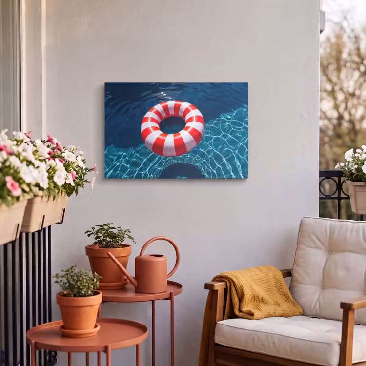 Recreatie - Water - Zomer - Rood - Wit Tuinposter op houten frame 2 cm dik klein -sfeer1