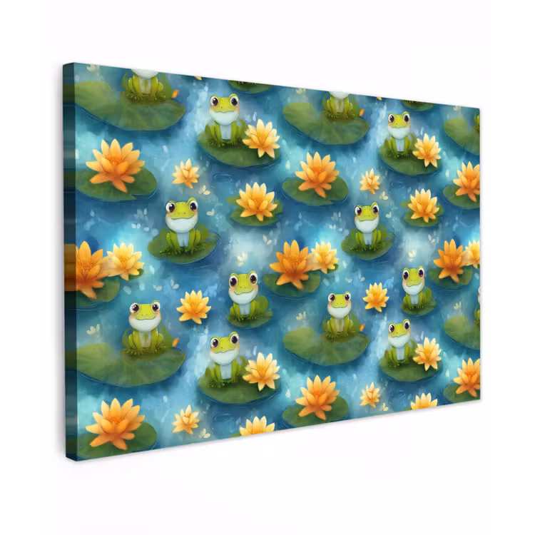 Kikker - Lelies - Groen Tuinposter op houten frame 2 cm dik klein 845 -3d