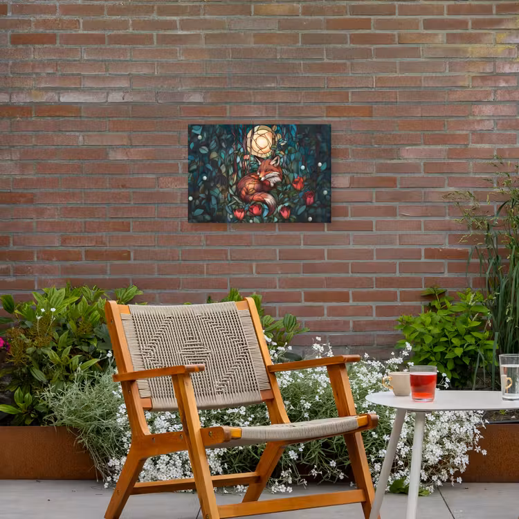 Vos - Mozaïek - Bos - Maan Tuinposter op houten frame 2 cm dik klein -sfeer3