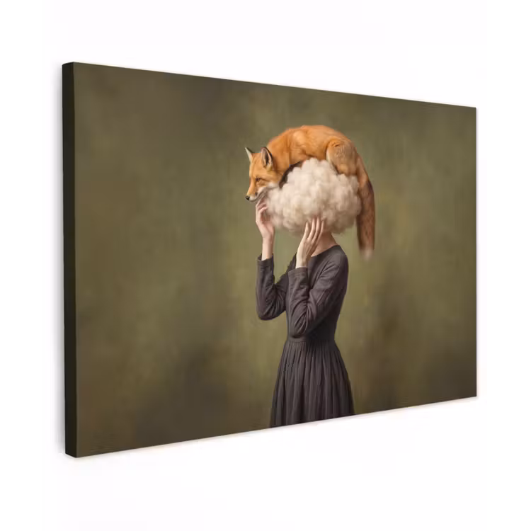Vos - Surrealistisch - Groen Tuinposter op houten frame 2 cm dik klein -3d