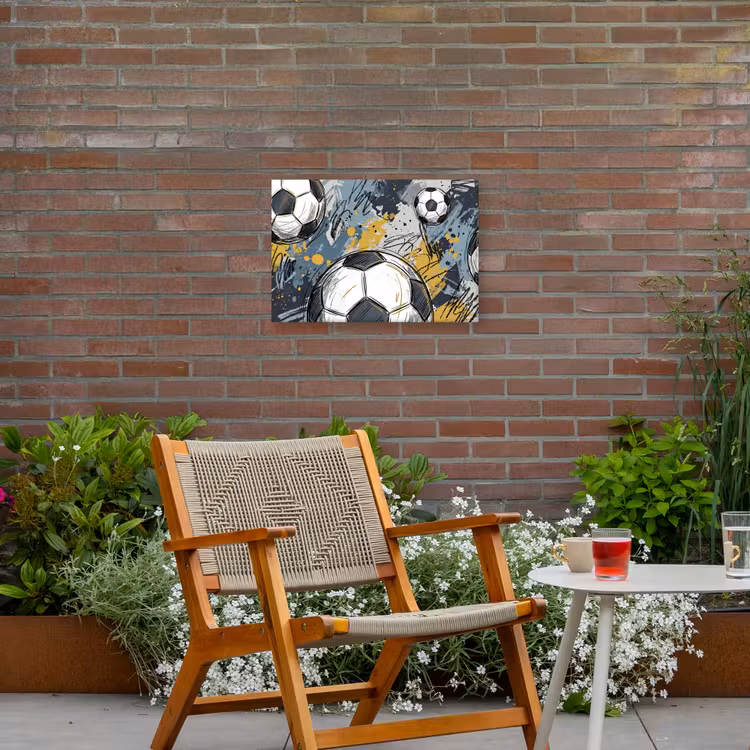 Voetbal - Abstract - Sport - Kleurrijk Tuinposter op houten frame 2 cm dik klein -sfeer3