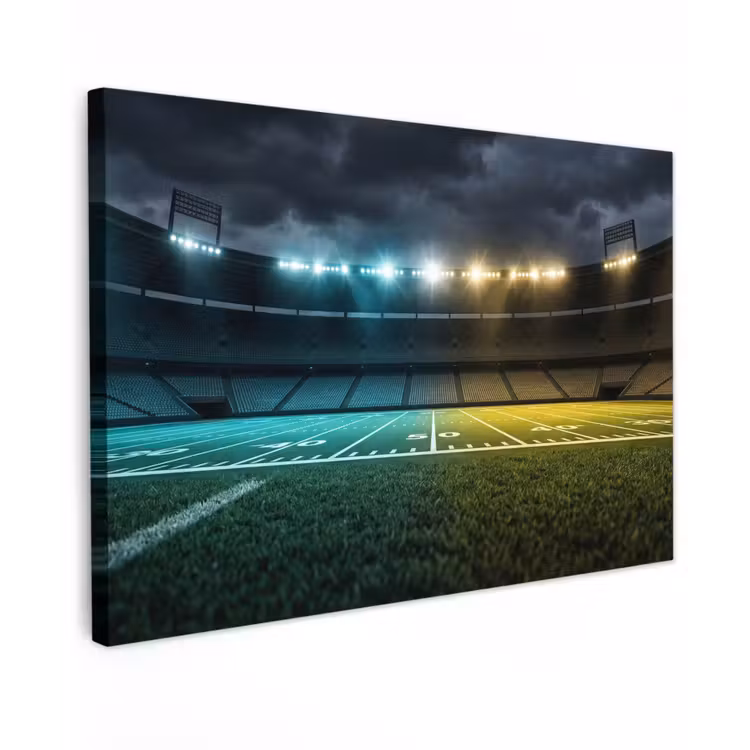 Voetbal - Stadion - Nacht - Modern Tuinposter op houten frame 2 cm dik klein -3d