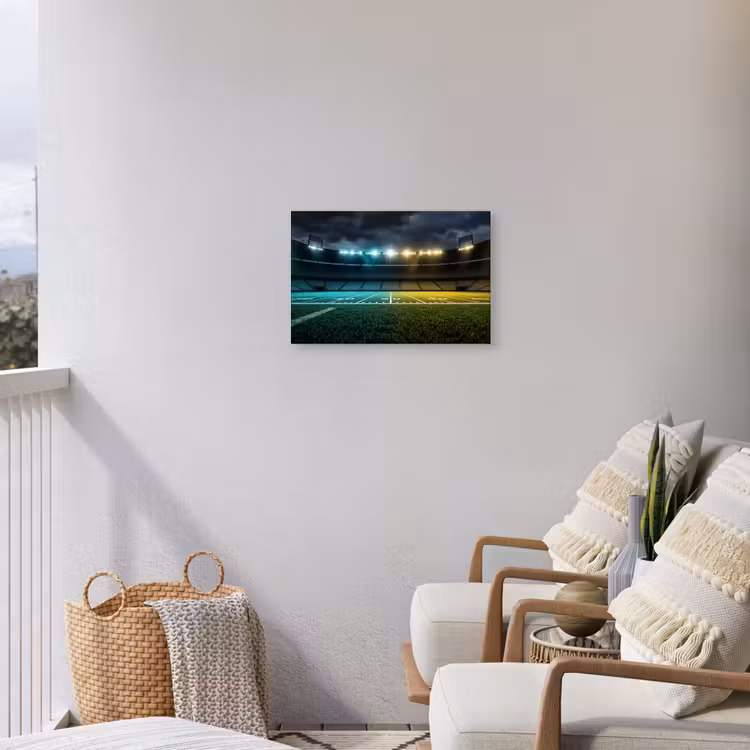 Voetbal - Stadion - Nacht - Modern Tuinposter op houten frame 2 cm dik klein -sfeer1