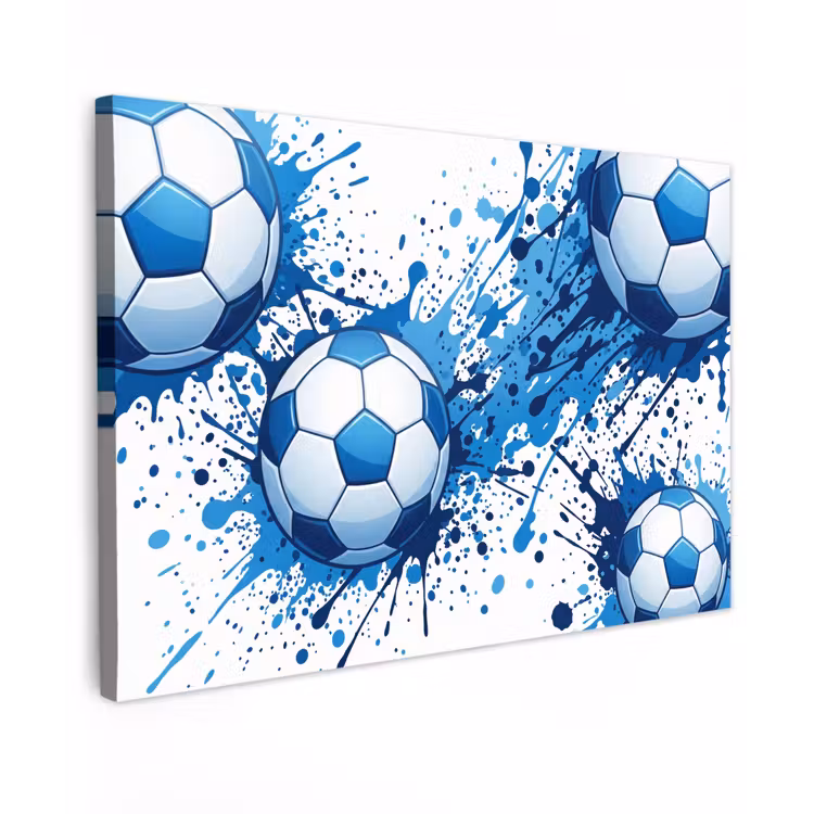 Voetballen - Verf - Sport - Blauw Tuinposter op houten frame 2 cm dik klein -3d