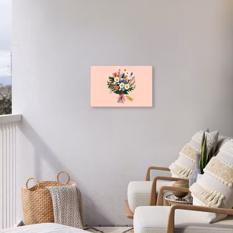 Margrieten - Boeket - Strikje - Roze Tuinposter op houten frame 2 cm dik klein -sfeer1
