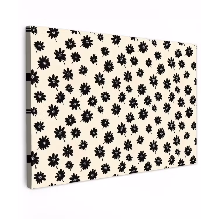 Madeliefjes - Grafisch - Zwart - Beige Tuinposter op houten frame 2 cm dik klein 845 -3d