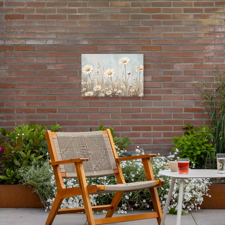 Madelief - Illustratie - Wit Tuinposter op houten frame 2 cm dik klein -sfeer3