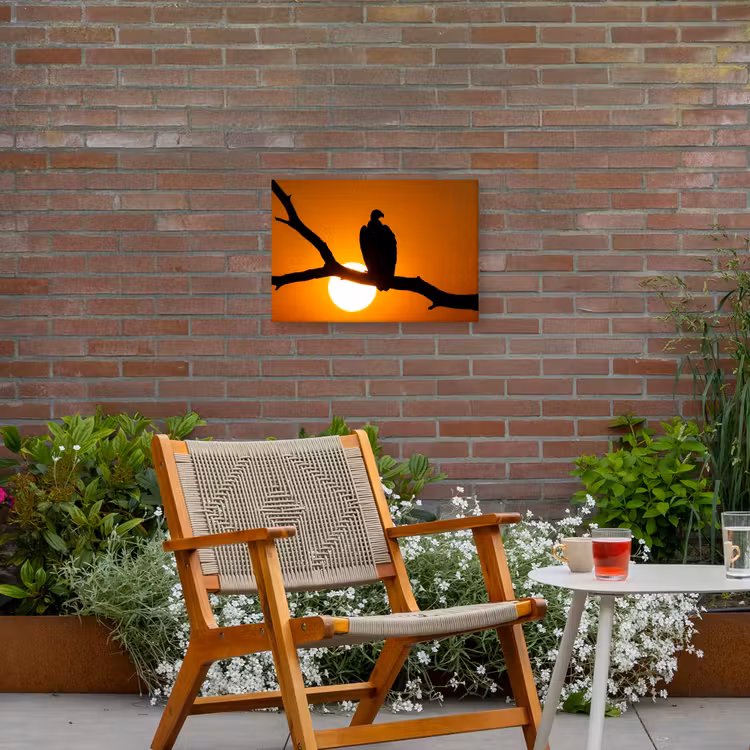 Gier - Tak - Zon - Oranje Tuinposter op houten frame 2 cm dik klein -sfeer3