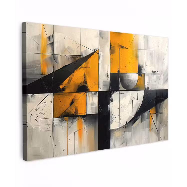 Geel - Abstract - Modern - Vormen Tuinposter op houten frame 2 cm dik klein -3d