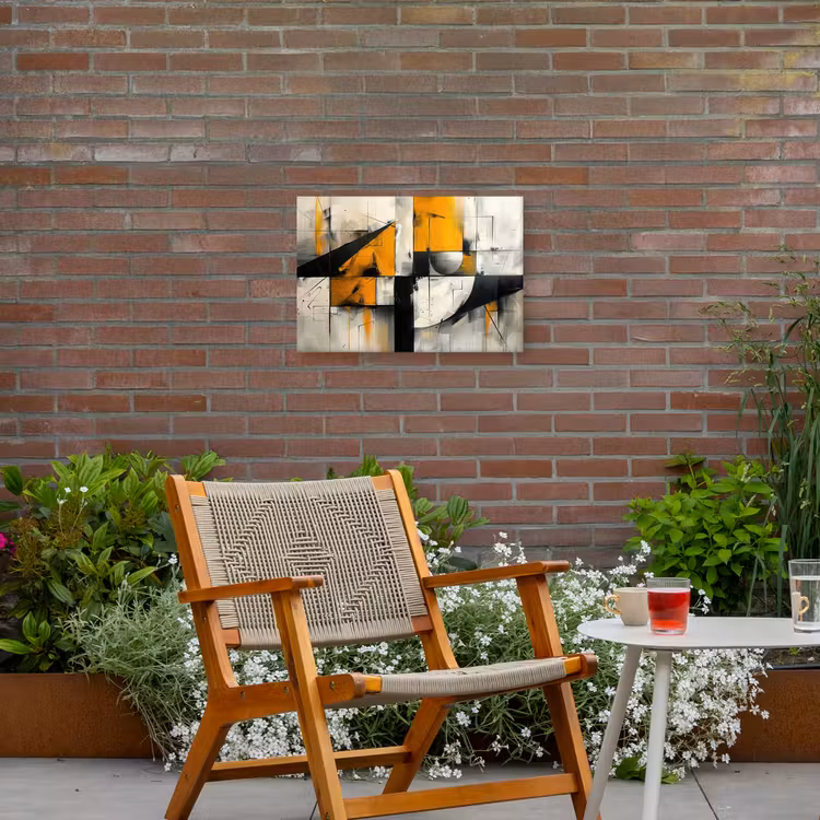 Geel - Abstract - Modern - Vormen Tuinposter op houten frame 2 cm dik klein -sfeer3