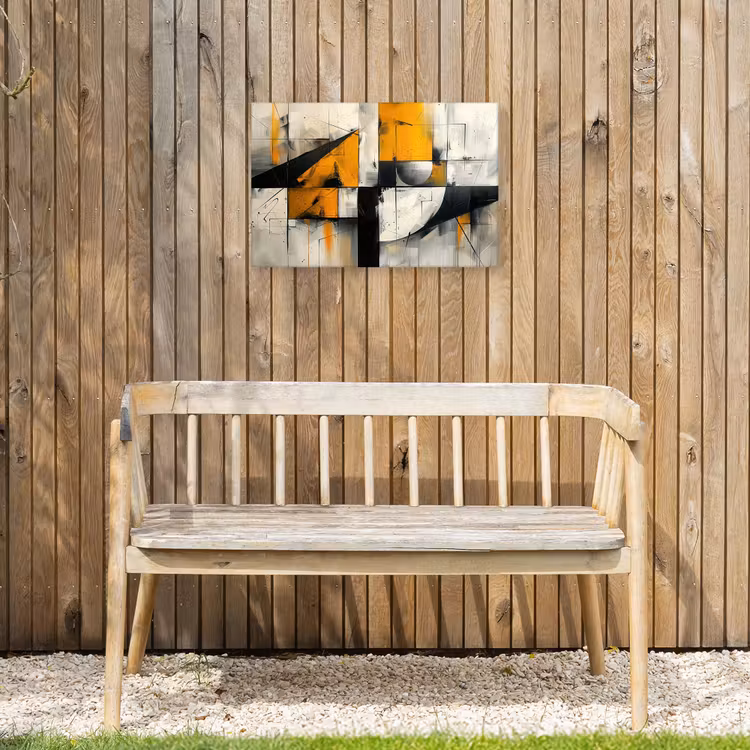 Geel - Abstract - Modern - Vormen Tuinposter op houten frame 2 cm dik klein -sfeer4