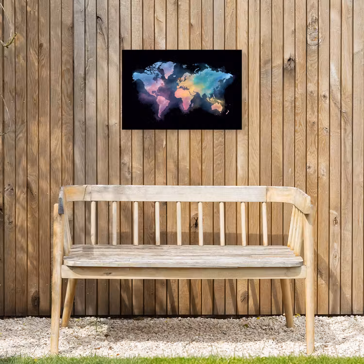 Geschilderd - Wereldkaart - Kleurrijk Tuinposter op houten frame 2 cm dik klein -sfeer4