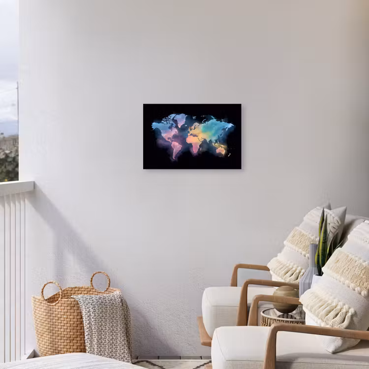 Geschilderd - Wereldkaart - Kleurrijk Tuinposter op houten frame 2 cm dik klein -sfeer1