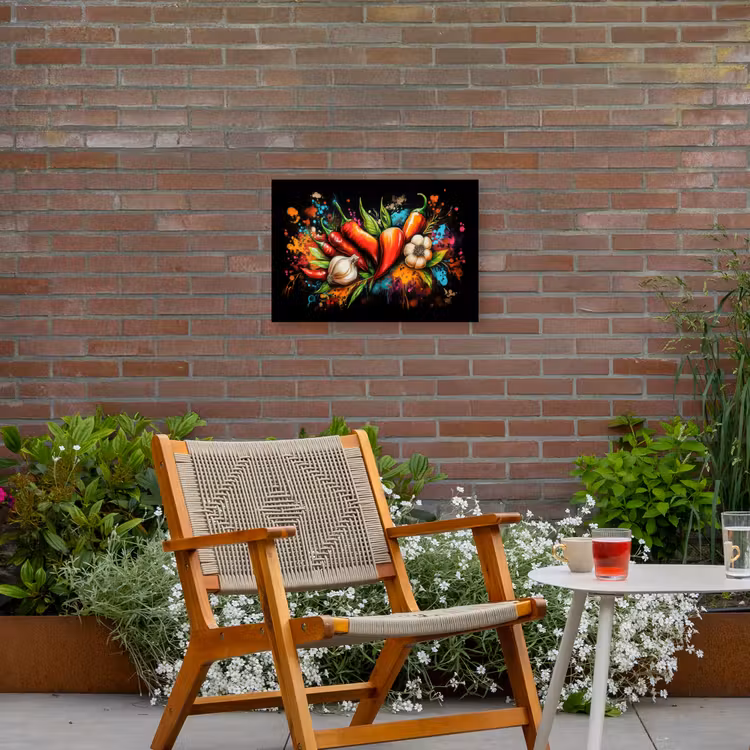 Groente - Peper - Knoflook - Graffiti - Verf - Kleurrijk Tuinposter op houten frame 2 cm dik klein -sfeer3