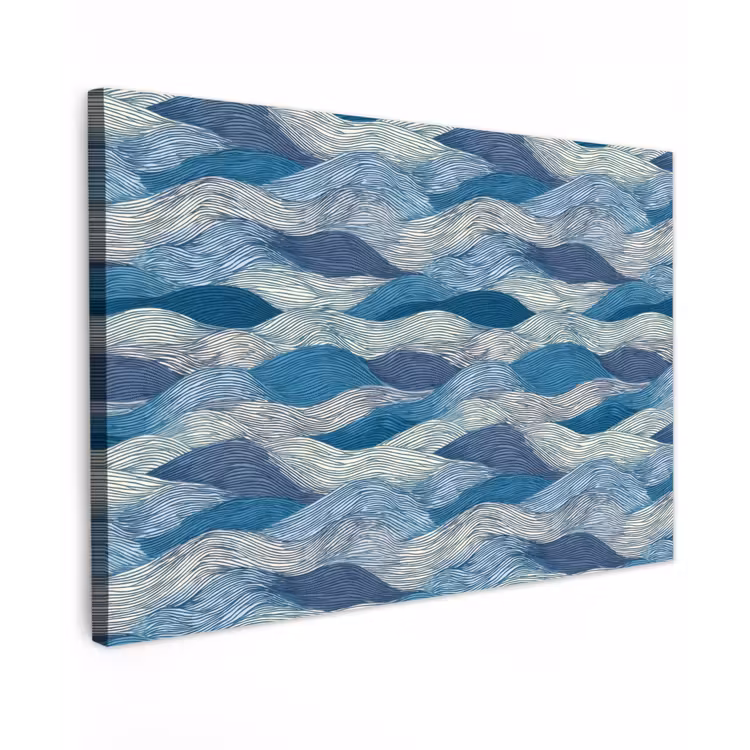 Getekend - Blauw - Wit - Golvend - Streepjes Tuinposter op houten frame 2 cm dik klein 845 -3d