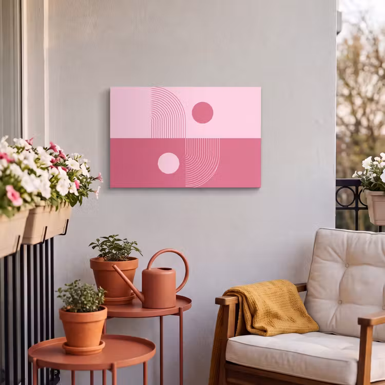 Geometrie - Patroon - Abstract - Roze - Modern Tuinposter op houten frame 2 cm dik klein -sfeer1