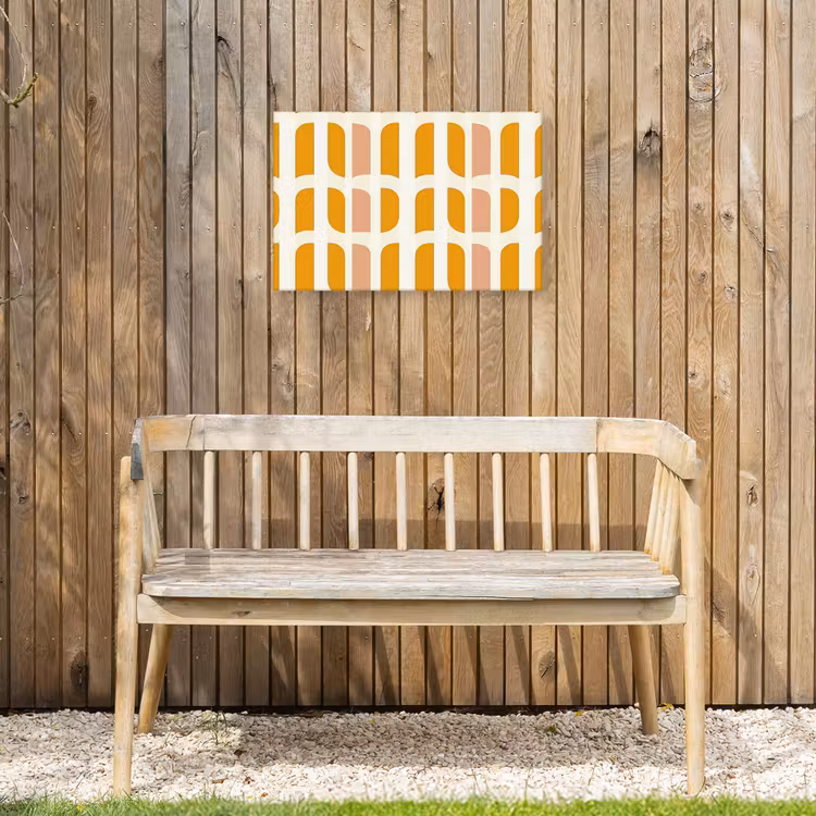Geometrisch - Patroon - Geel - Roze Tuinposter op houten frame 2 cm dik klein 845 -sfeer4
