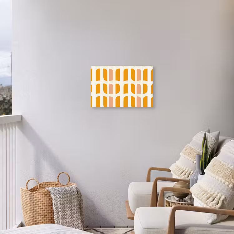 Geometrisch - Patroon - Geel - Roze Tuinposter op houten frame 2 cm dik klein 845 -sfeer1