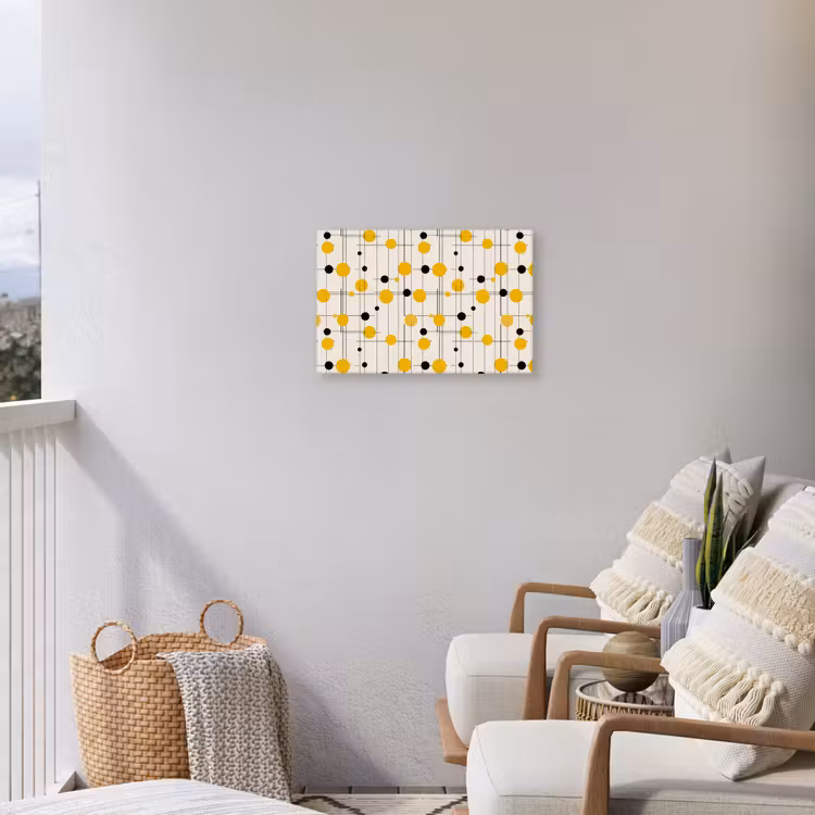 Geometrisch - Retro - Lijnen - Okergeel - Zwart Tuinposter op houten frame 2 cm dik klein 845 -sfeer1