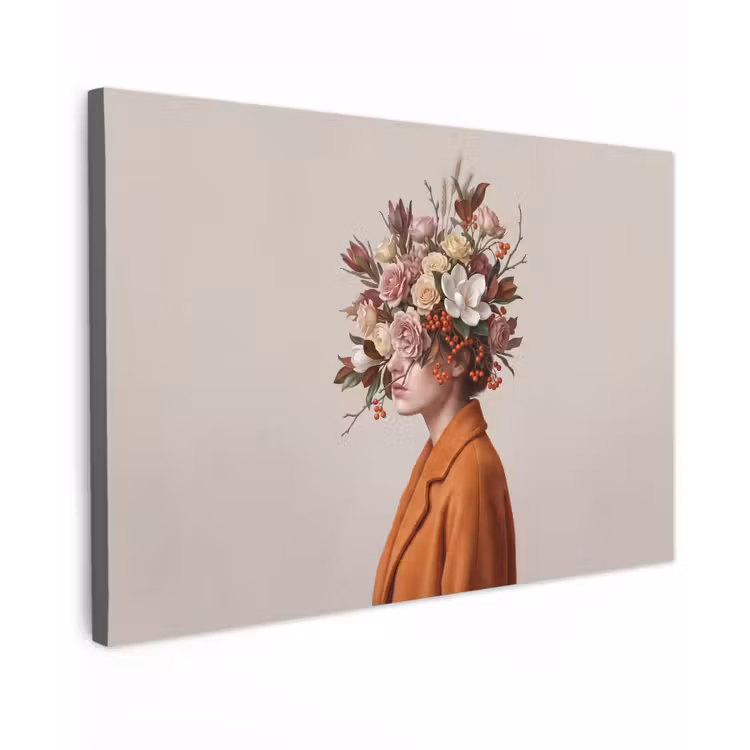 Gezicht - Boeket - Kleurrijk Tuinposter op houten frame 2 cm dik klein -3d