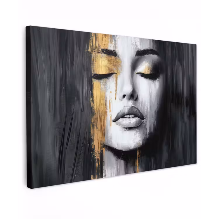 Gezicht - Vrouw - Penseelstreken - Abstract Tuinposter op houten frame 2 cm dik klein -3d