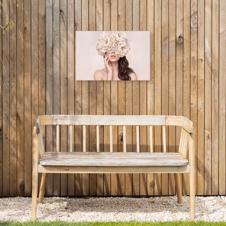 Gezicht - Pioenrozen - Crème Tuinposter op houten frame 2 cm dik klein -sfeer4