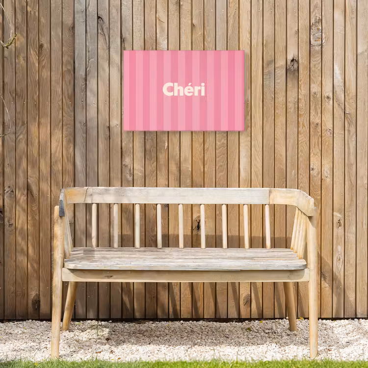 Gestreept - Roze - Chéri Tuinposter op houten frame 2 cm dik klein -sfeer4
