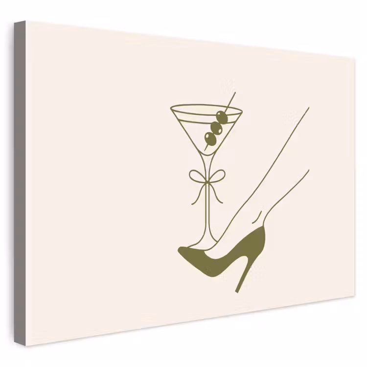 Drank - Martini - Hoge hak - Mode - Groen Tuinposter op houten frame 2 cm dik klein -3d