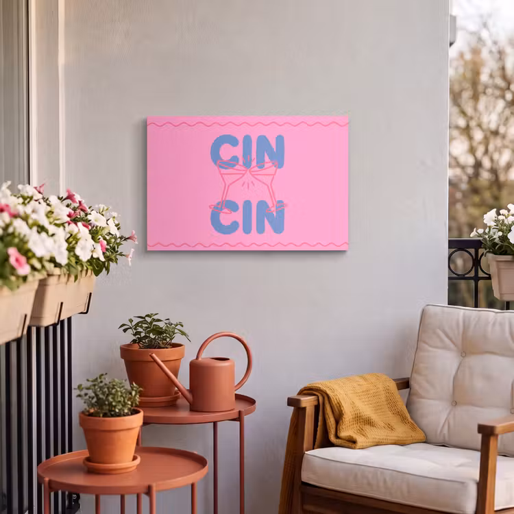 Drank - Glazen - Proost - Modern - Roze Tuinposter op houten frame 2 cm dik klein -sfeer1